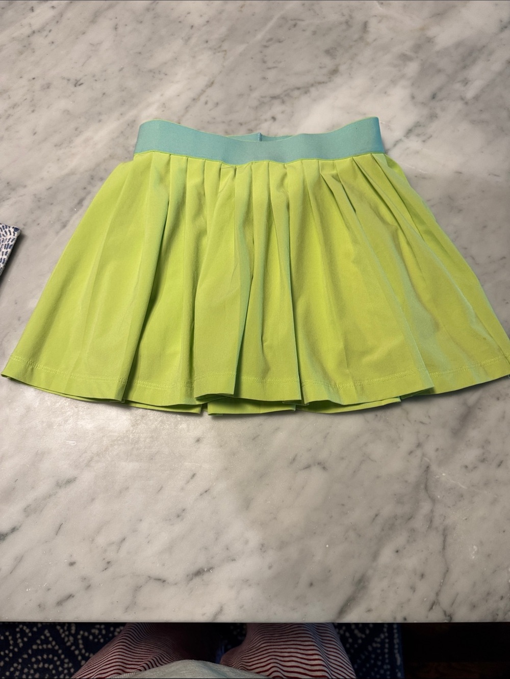 Athleta Neon Lime Pleated Skort with Aqua Waistband